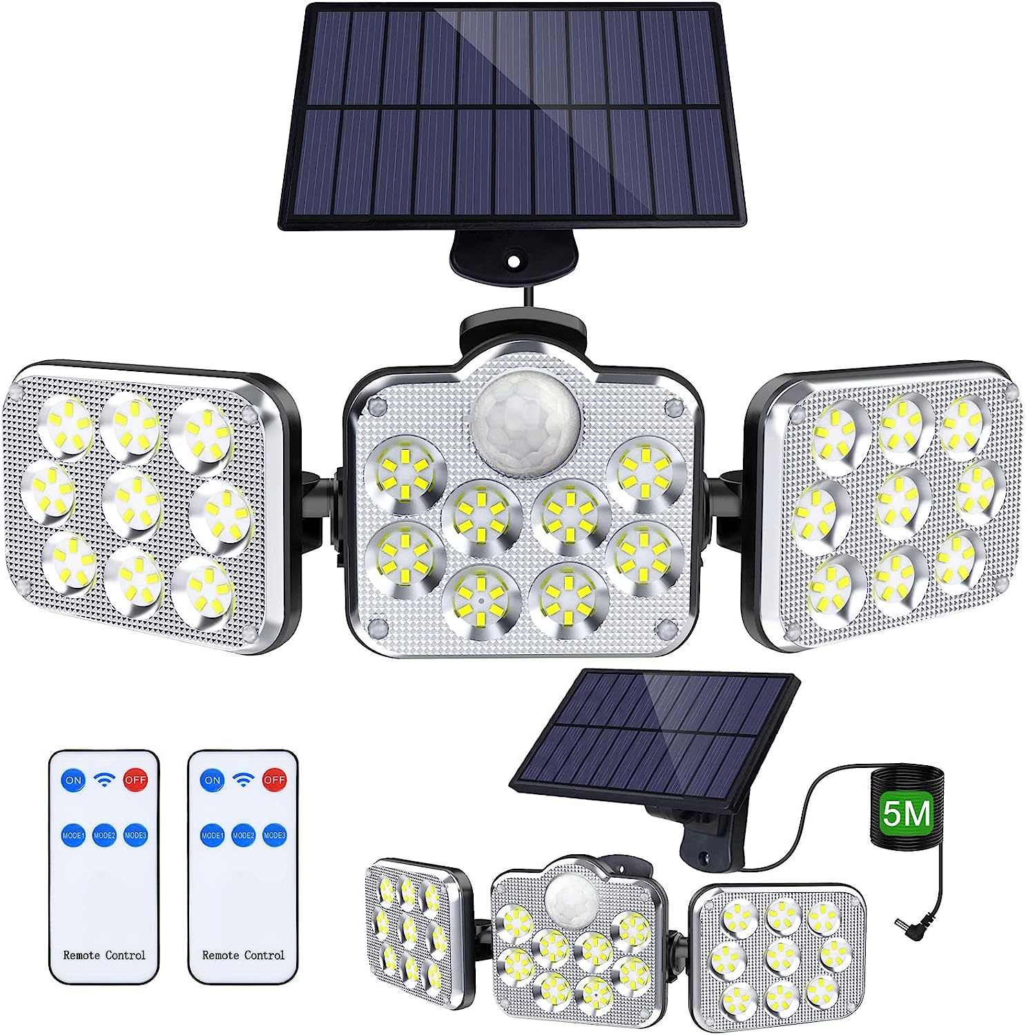 Solar Motion Lights Outdoor, 138 LED 2500LM with Remote Control, 360° Rotatable, 3 Working Modes, Adjustable Solar Panel, IP65 Waterproof Security