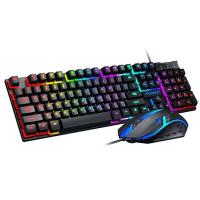 Gaming Keyboard and Mouse Set Wired Keyboard Mechanical Feel 104key Rainbow Membrane keyboard and Mouse Combo High Quality LED Lighting Keyboard Mouse