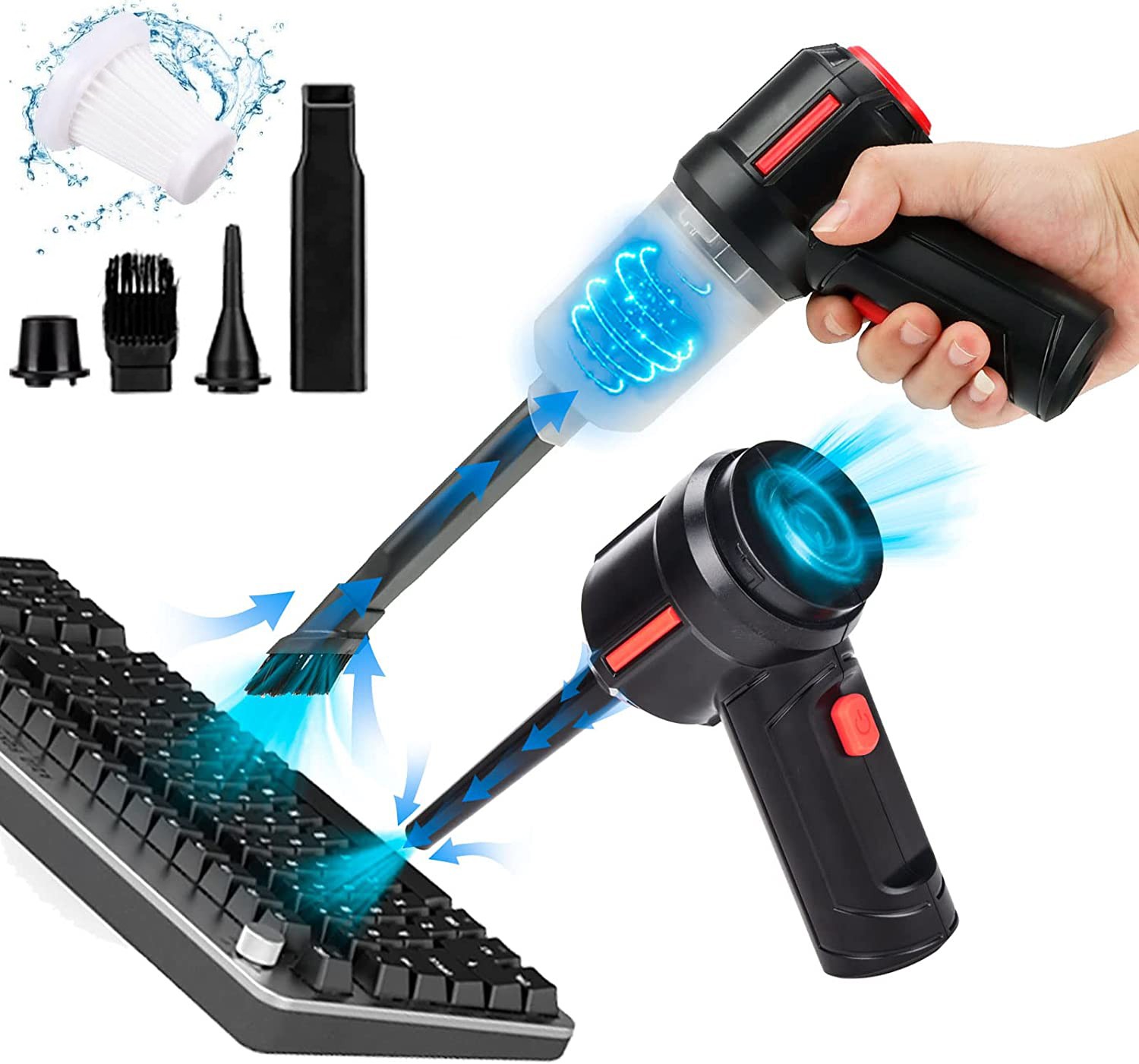 Keyboard Cleaner Kit 3-in-1 Computer Vacuum Cleaner Cordless Compressed Air Duster Rechargeable Car Hoover Handheld