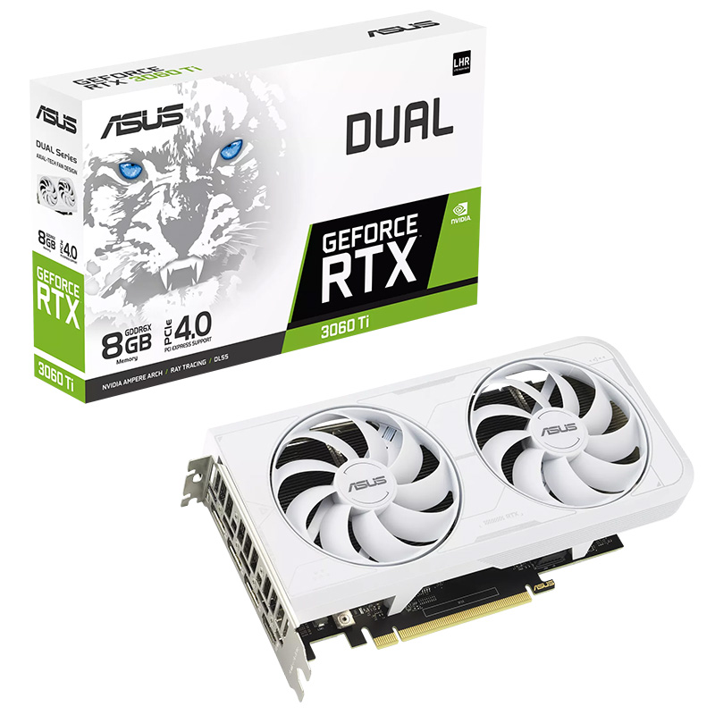 Asus GeForce RTX 3060 Ti Dual 8G GDDR6X White Graphics Card (DUAL-RTX3060TI-8GD6X-WHITE)
