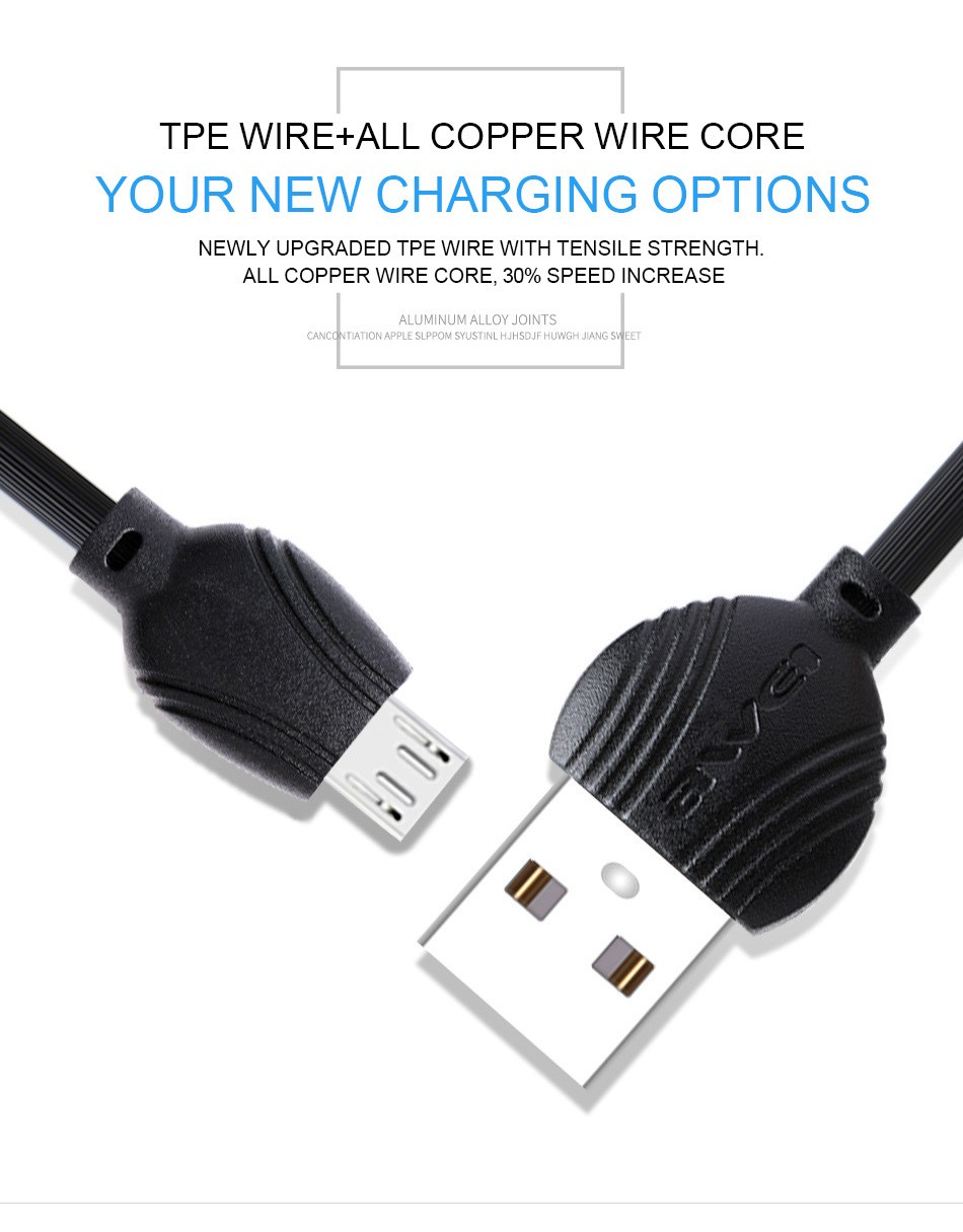 MOREJOY Awei PC-2 1M 2.5A Miscro USB Fast Charging Data Cable for Mobile Phones White