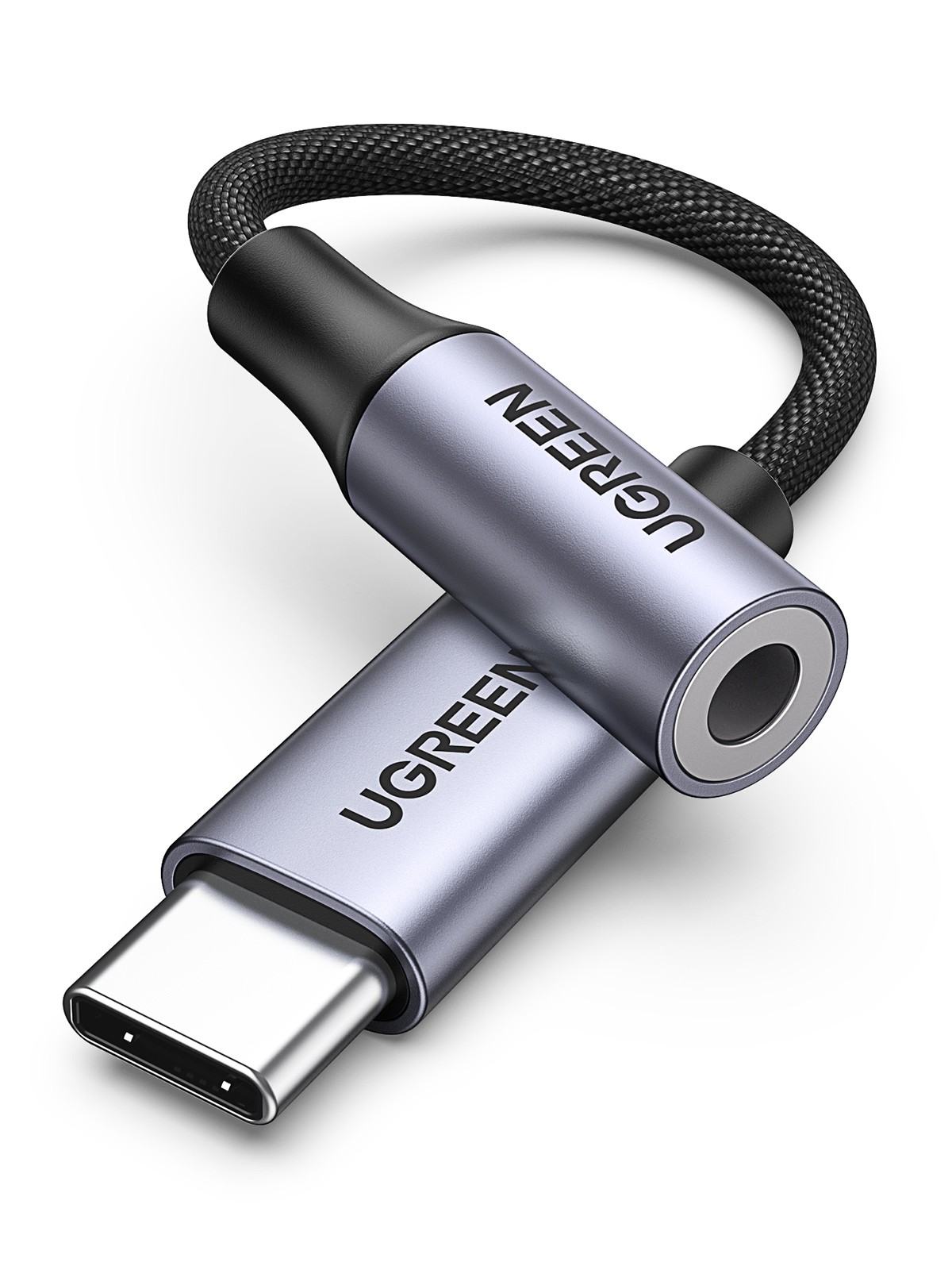 UGREEN USB-C to 3.5mm M/F Cable Aluminum Shell with Braided 10cm (Space Gray)