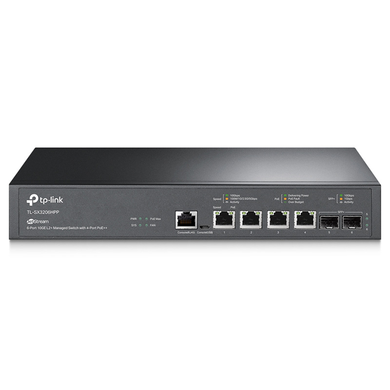 TP-Link JetStream 6-Port 10GE L2+ Managed Switch with 4-Port PoE++ (TL-SX3206HPP)