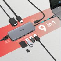 Unitek uHUB N9+ 9-in-1 USB-C Ethernet Hub with Dual Monitor 100W Power Delivery and Dual Card Reader