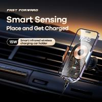 MOREJOY Remax 15W Smart Infrared Sensor Wireless Charging Car Holder Car Charger RM-C17 Fast Charging, low-temp Safe Black