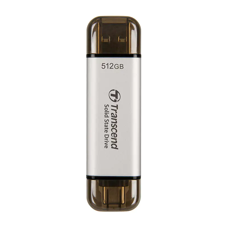 外付けハードディスク・ドライブ Transcend 512GB SSD USB-A USB-C 1050mb/s Transcend 512GB USB-C/A 10Gbps External SSD - Silver