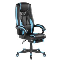 Brateck Premium PU Gaming Chair with Retractable Footrest - Black/Blue