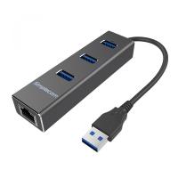 Simplecom 3 Port USB 3.0 Hub with Gigabit Ethernet Adapter - Black (CHN410)