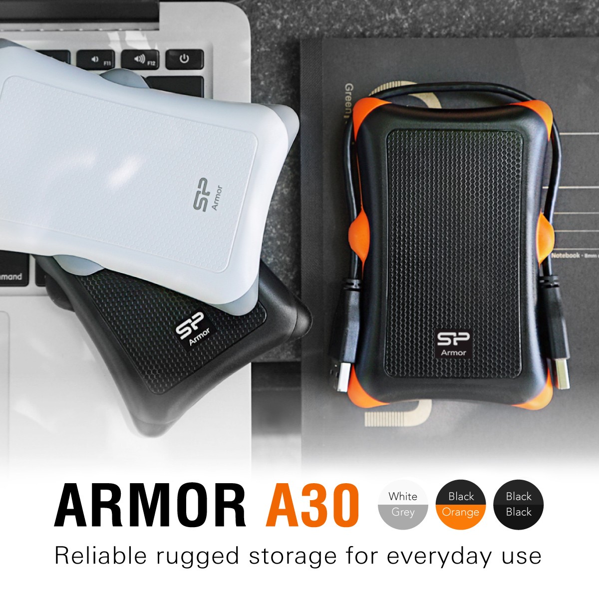 Silicon Power 1TB A30 Rugged Shockproof Portable External Hard Drive USB 3.0 For PC,MAC,XBOX,PS4,PS5 - Black