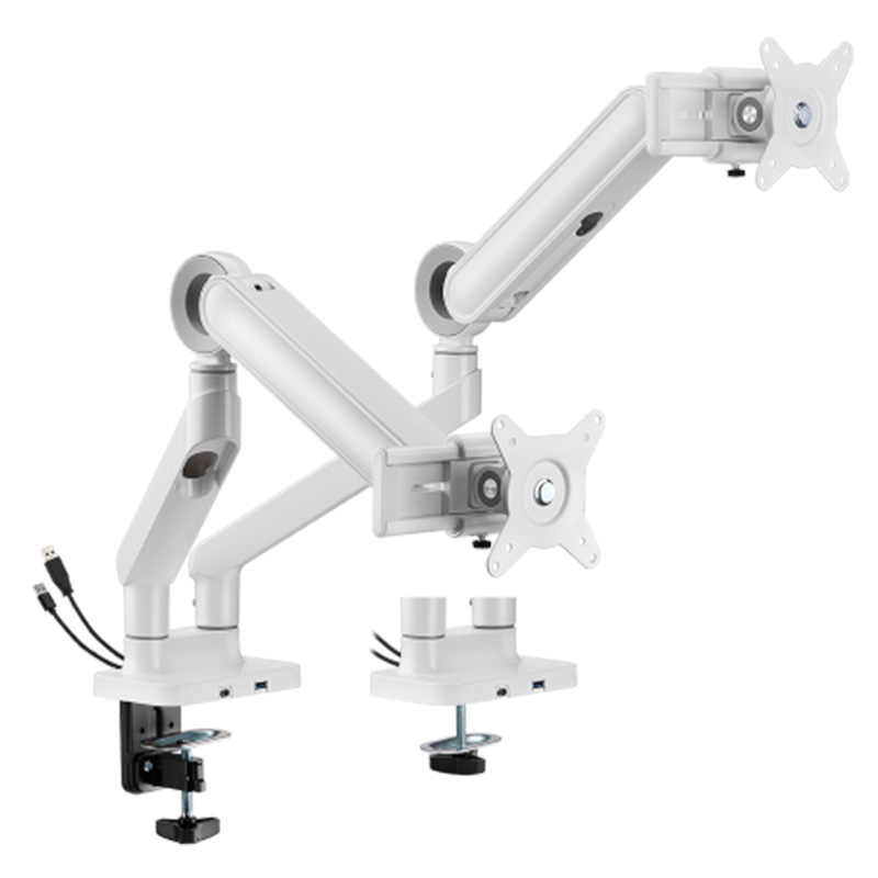 Brateck LDT75-C024UCS Designer Premium Dual Monitor Spring-Assisted Monitor Arm with USB Ports - White (LDT75-C024UCS)