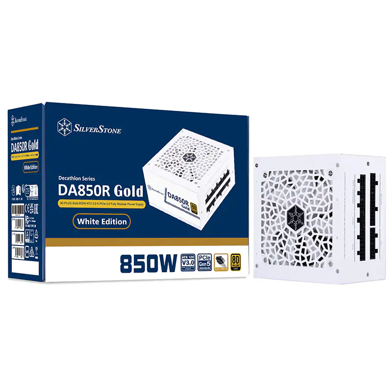 SilverStone 850W ATX 3.0 80+ Gold Power Supply - White (SST-DA850R