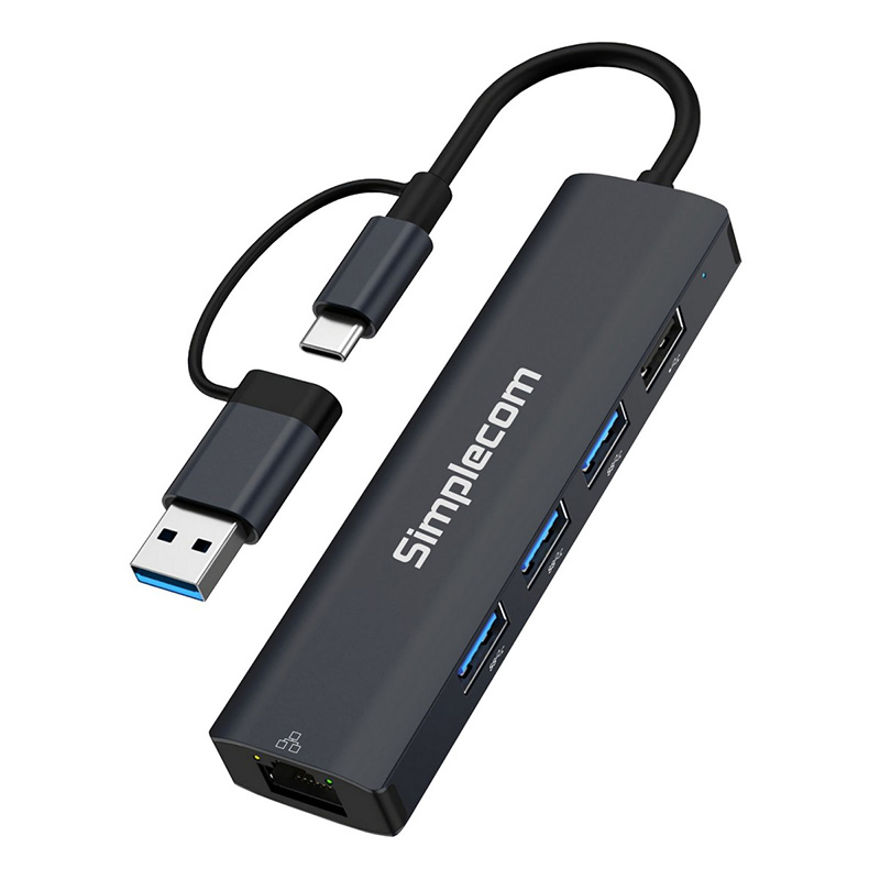 Simplecom USB-C and USB-A to 4-Port USB HUB with Gigabit Ethernet Adapter (CHN435)