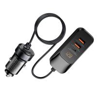 SEEDREAM Car Charger 4-Port 120W max,with 1.5m Extension Cable for Rear Seats,Car Cigarette Lighter Adapter with LED Digital Display, PD 30W & QC 30W 