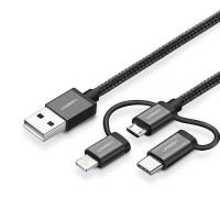 UGreen 3 in 1 USB-A to Micro USB+Lightning+Type C Black Braided Cable 1m