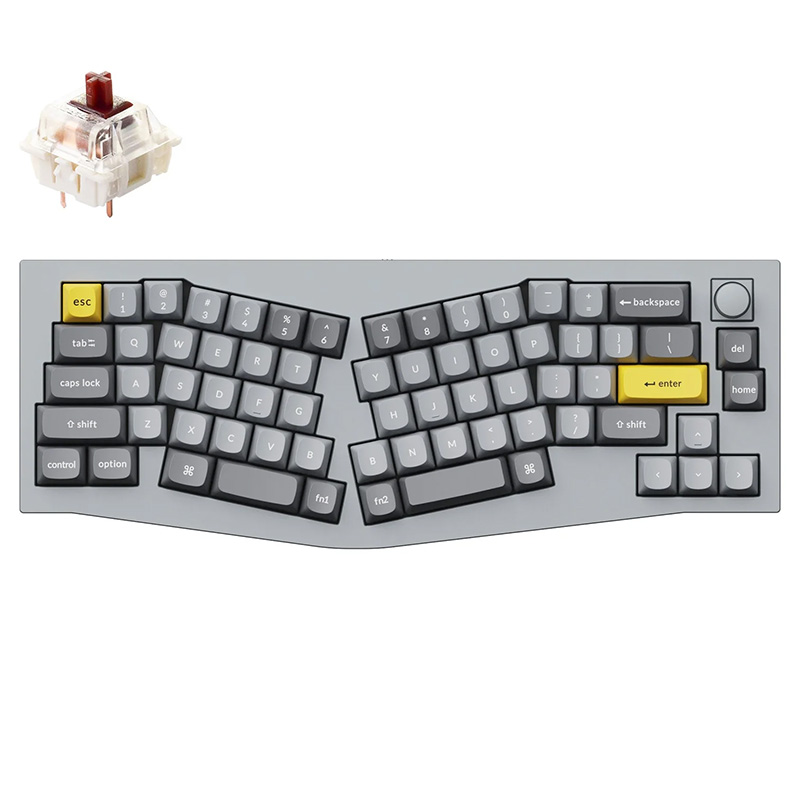 Keychron Q8-N3 Alice Layout QMK Custom Hot-Swappable Gateron Full Assembled Mechanical Keyboard Knob Version - Grey (Brown Switch) (Q8-N3)