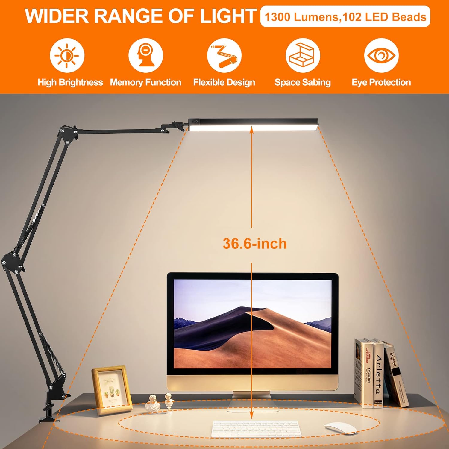 Upgrade 18W LED Desk Lamp Longer Swing Arm Table Lamp with Clamp Eye-Caring Architect Desk Light Dimmable Lamp with 3 Color Modes 10 Brightness Levels