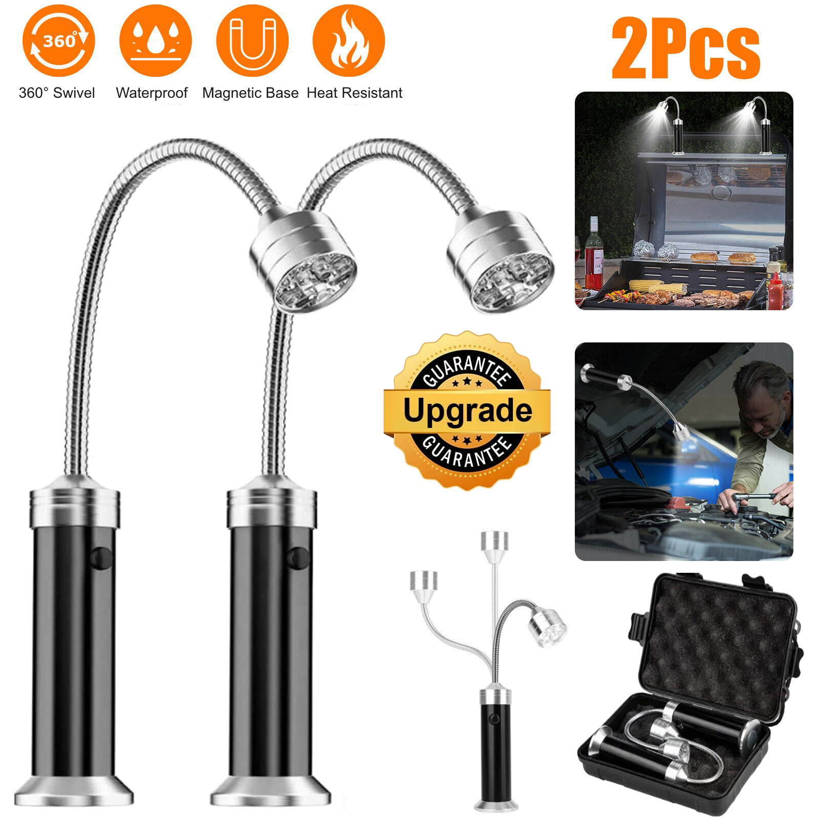 Upgared Barbecue Grill Light BBQ Grilling Accessories with 360º Flexible Long Gooseneck and Magnetic Base Grill Light Set Water & Heat Resistant-2pcs