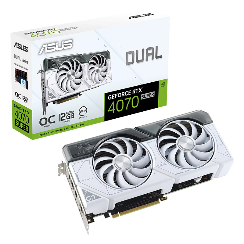 Asus GeForce RTX 4070 Super Dual 12G OC Graphics Card - White (DUAL-RTX4070S-O12G-WHITE)