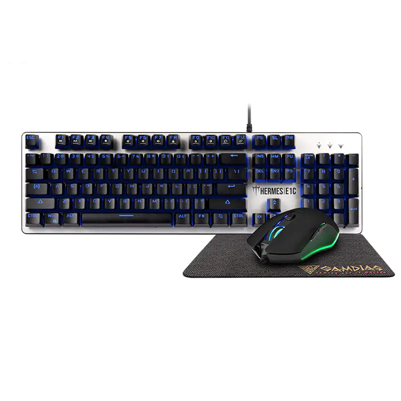 Gamdias Hermes E1C Mechanical Keyboard Mouse and Mousepad Gaming Combo (US/Brown)