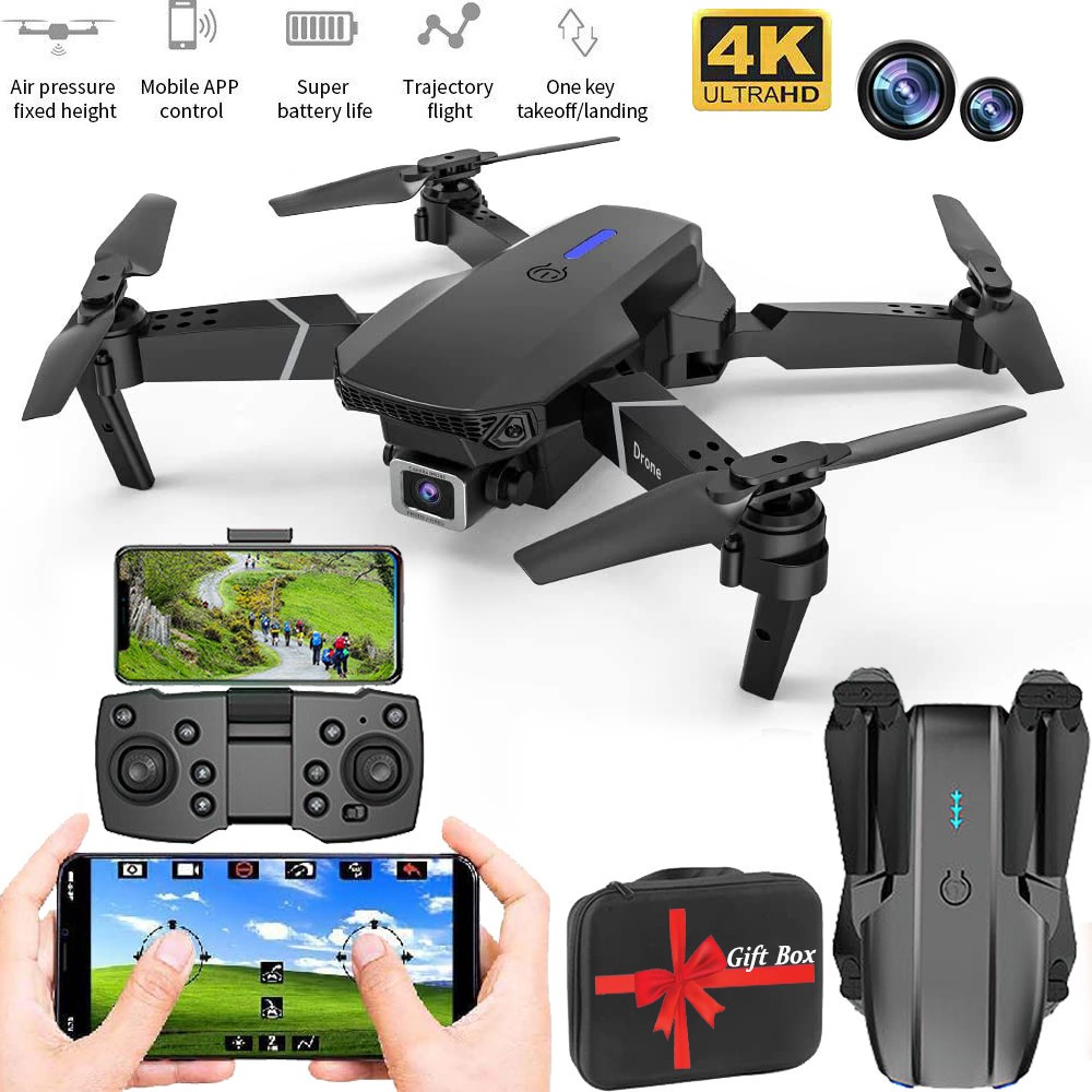 Drone with 4K Dual HD Camera Foldable Drone WiFi FPV Live Video RC Quadcopter Mini Drone 360 Degree Flips, Trajectory Flight, Auto Hover