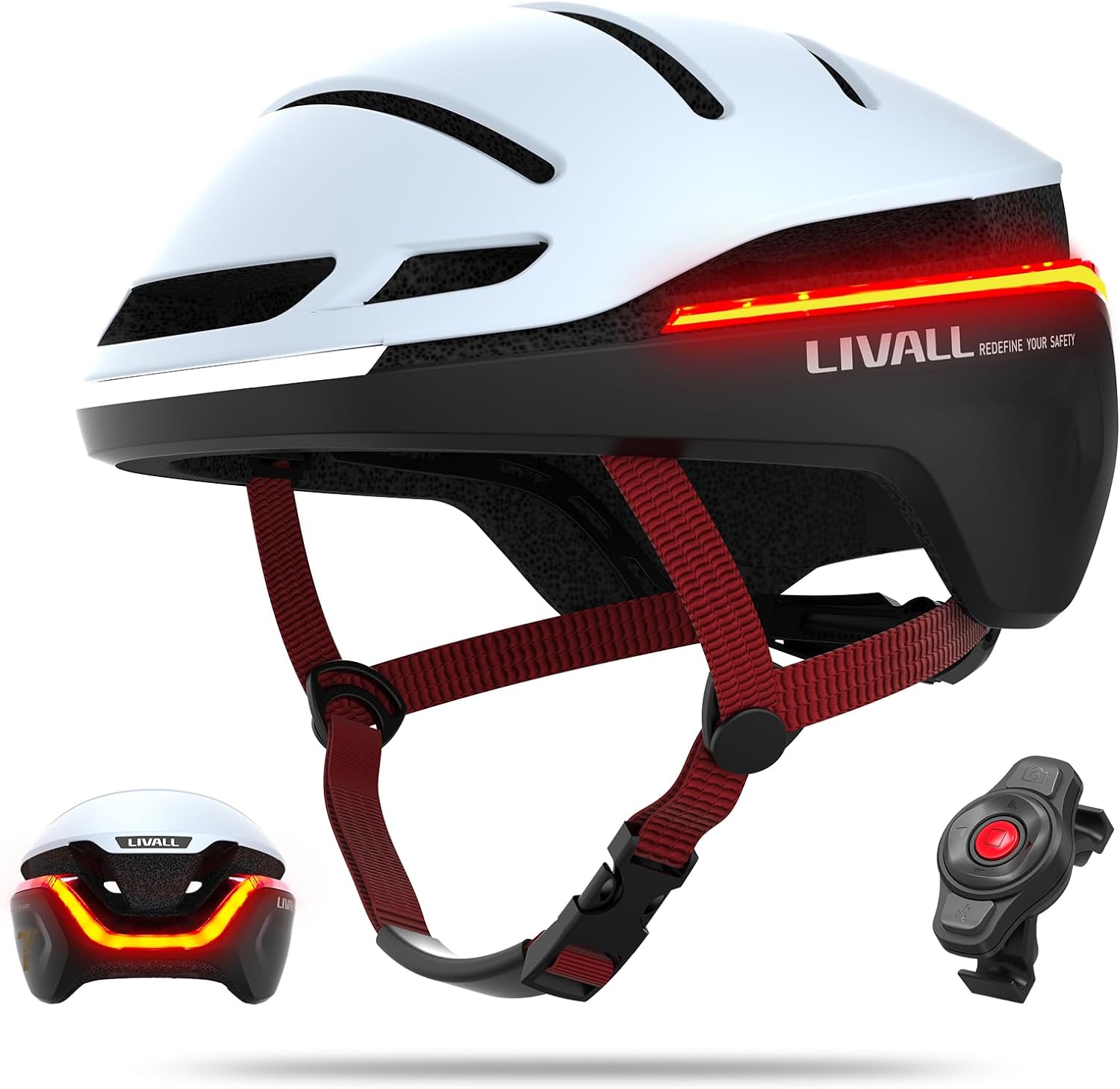LIVALL EVO21 Smart Bike Helmet with Light, Smart Helmet with Wide-Angle Light | Turn Signals | Brake Warning Light  - White - L 58-62cm