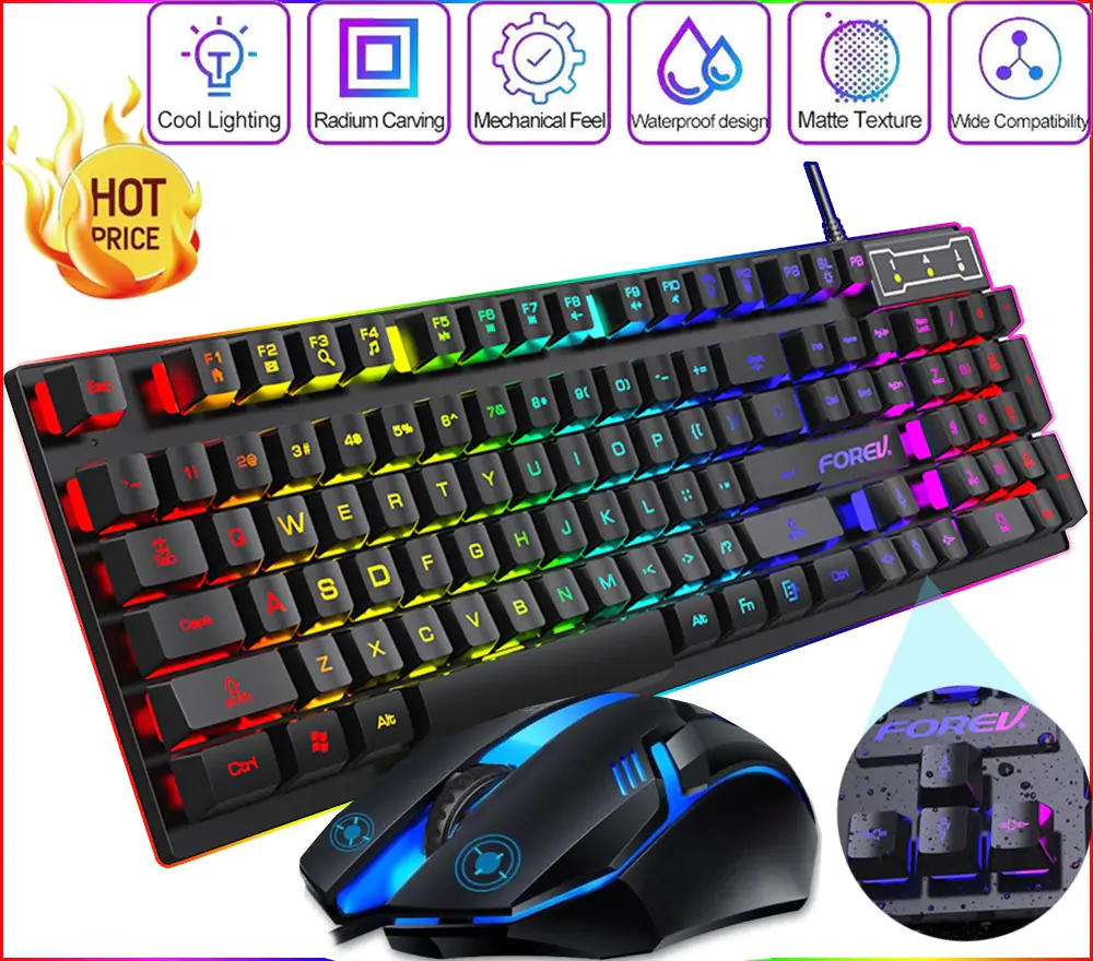 Gaming Keyboard and Mouse Set Wired Keyboard Mechanical Feel