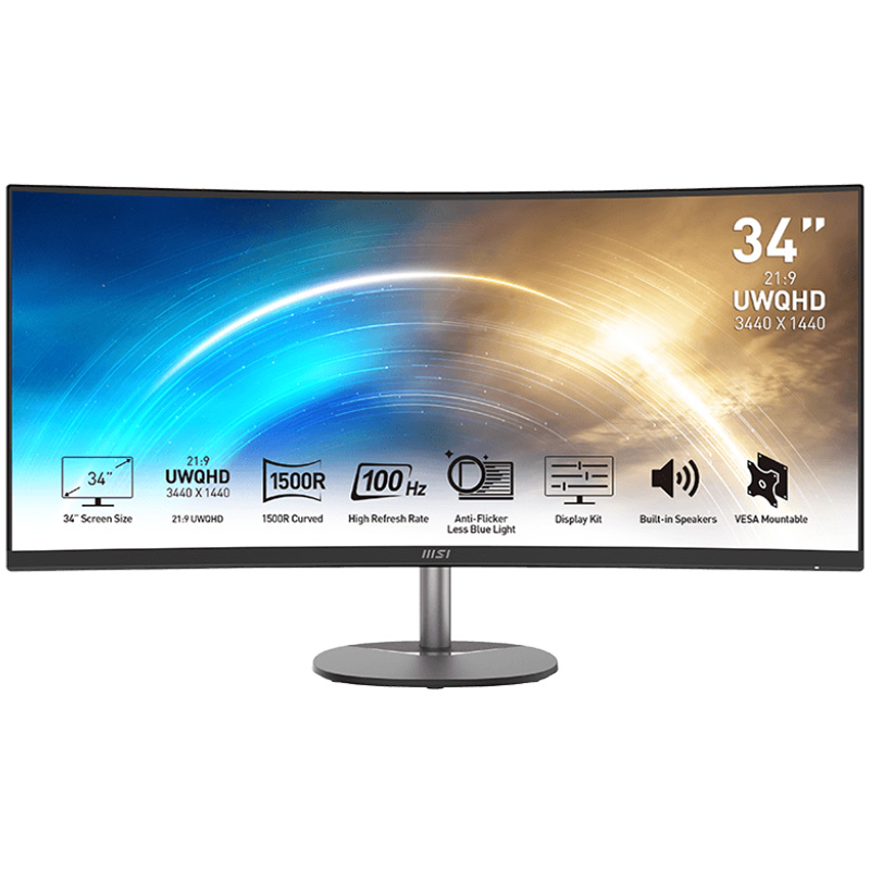 MSI 34in UWQHD VA 100Hz FreeSync Curved Business Monitor - Black (PRO MP341CQ)