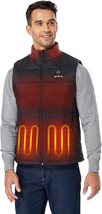 ORORO Men's Heated Vest with Battery Pack，Neutral Black，Size: M，Chest: 121.9CM, Sleeve length: 93CM