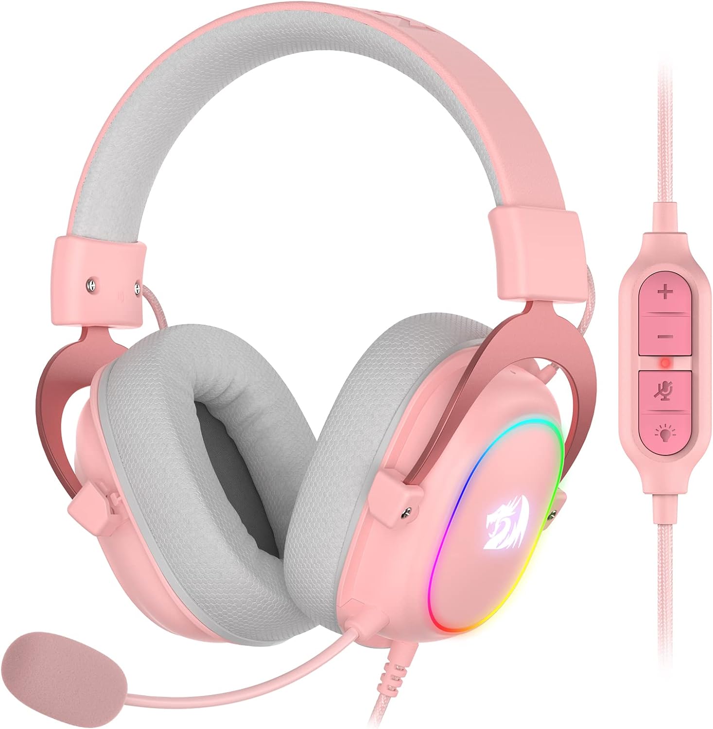 Redragon H510 Zeus-X RGB Pink USB Wired Gaming Headphone Headset - 7.1 Surround Sound 53MM Audio Drivers in Memory Foam Ear Pads