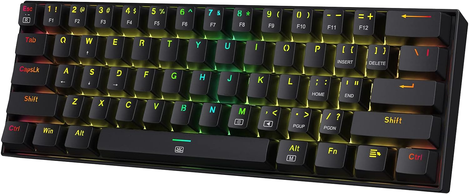 Redragon K630 Dragonborn 60% Wired RGB Gaming Keyboard, 61 Keys Compact Mechanical Keyboard with Tactile Blue Switch, Pro Driver Support, Black