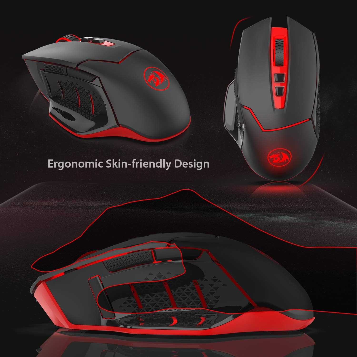 Redragon M690-1 Wireless Gaming Mouse with DPI Shifting, 2 Side Buttons, 2400 DPI, Ergonomic Design, 8 Buttons-Black