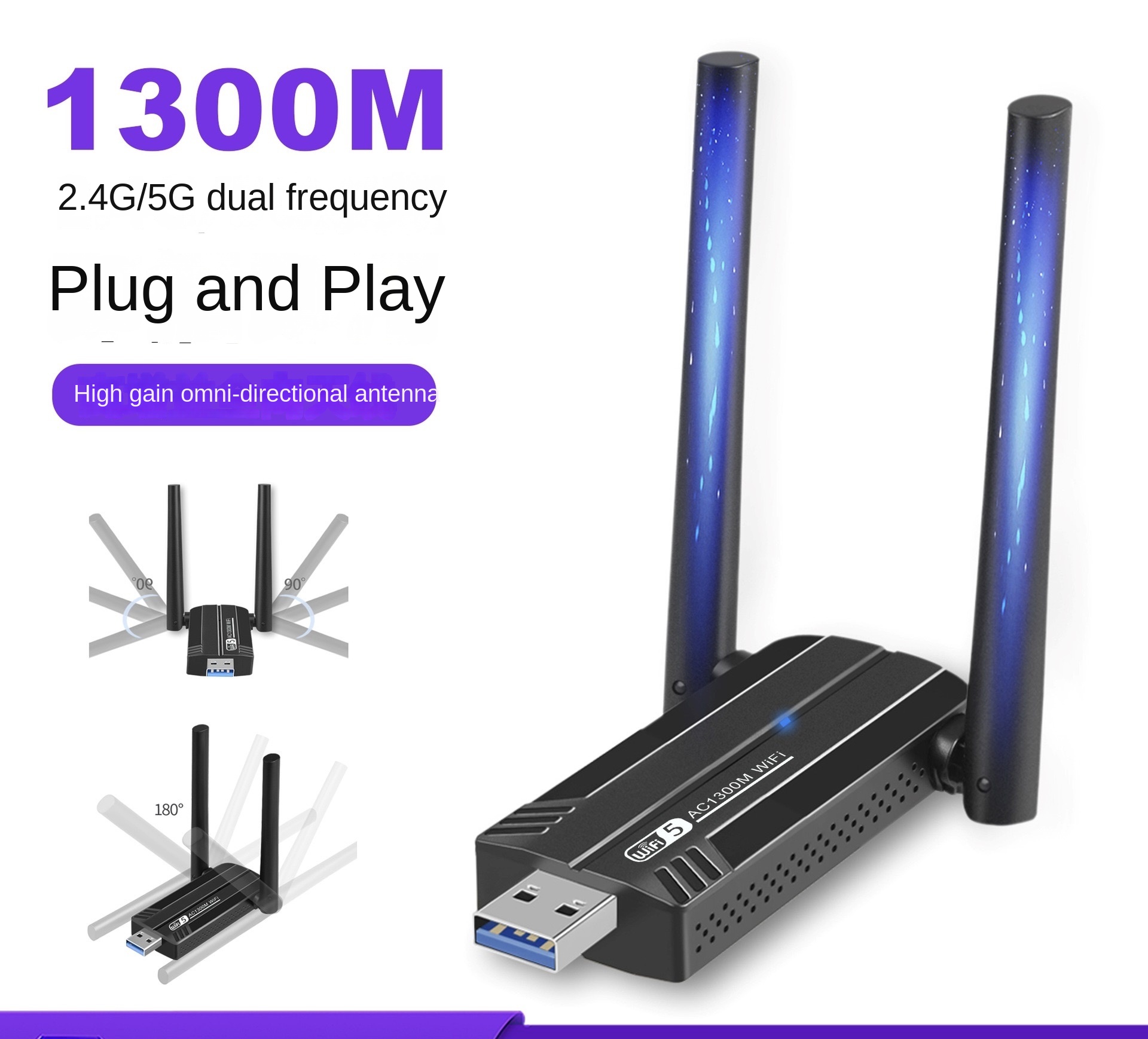 5G dual-band wireless network card without driver 1300M Gigabit network card WIFI signal expansion USB Bluetooth adapter