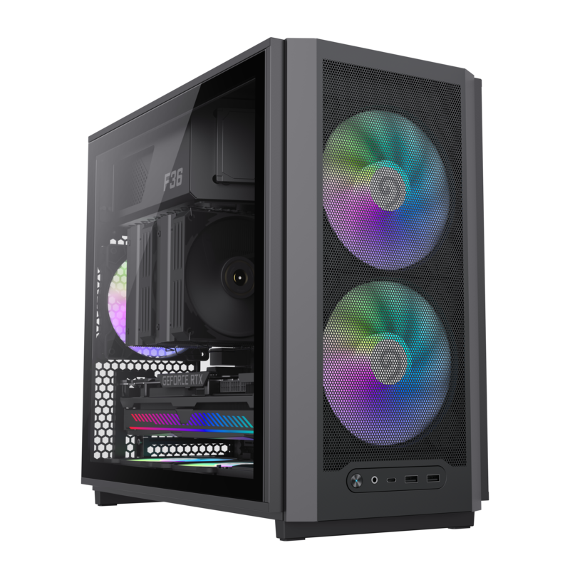 GameMax F36 BK Micro-ATX Gaming Case 3x ARGB fan