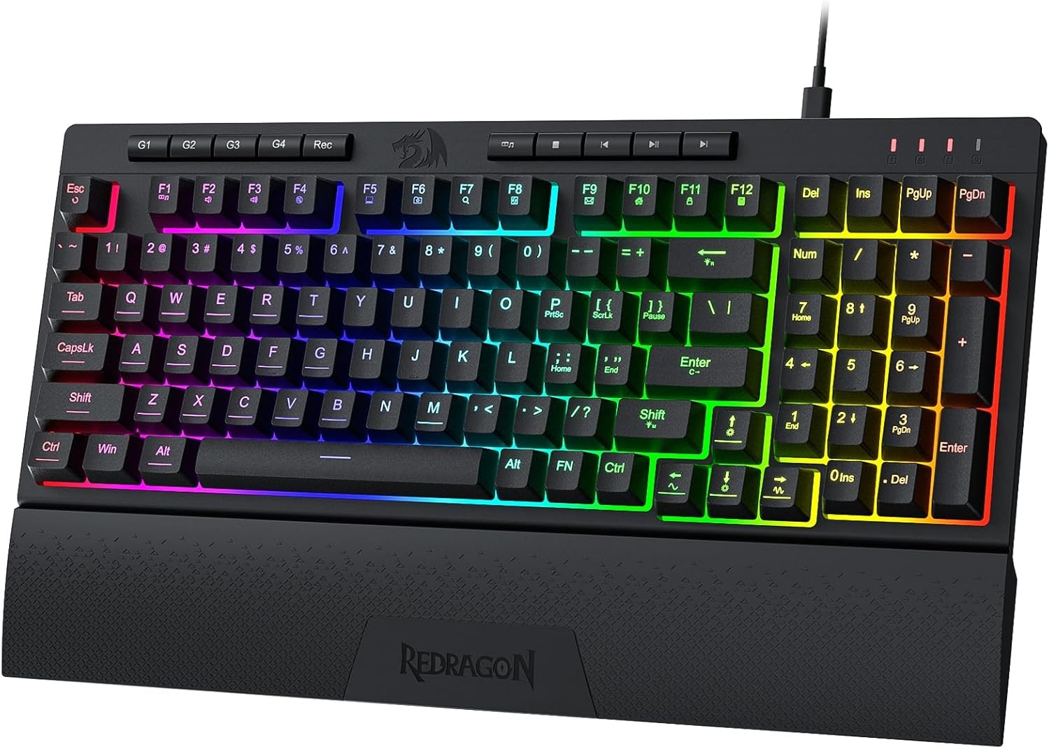 Redragon K515 Shiva RGB Membrane Gaming Keyboard 98 Keys Mechanical Smooth Linear Switch Detachable Wrist Rest