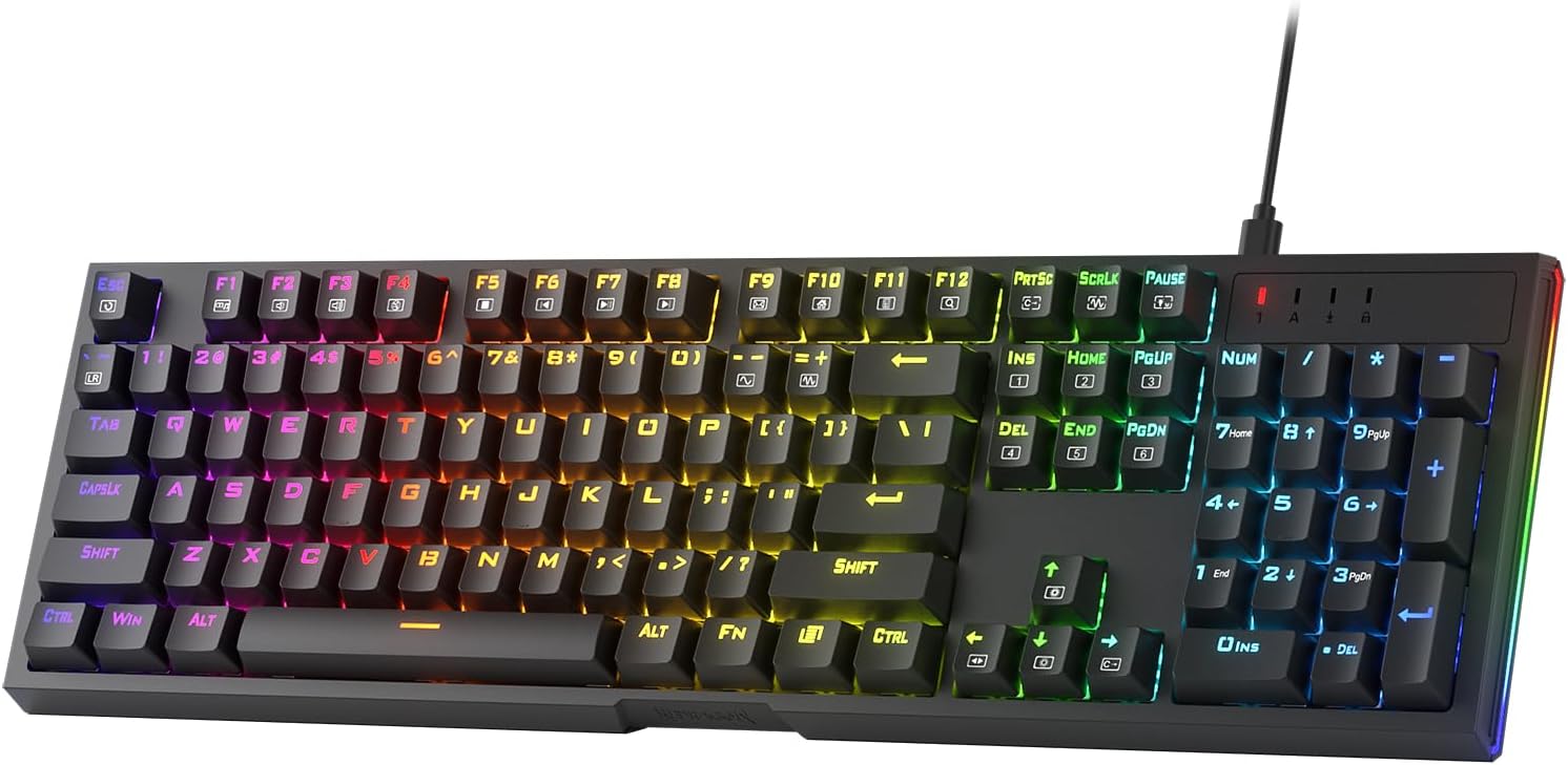 Redragon K670 RGB Backlit 104 Keys Hot-Swap Mechanical Upgraded Socket Gaming Keyboard, Quiet Linear Red Switch