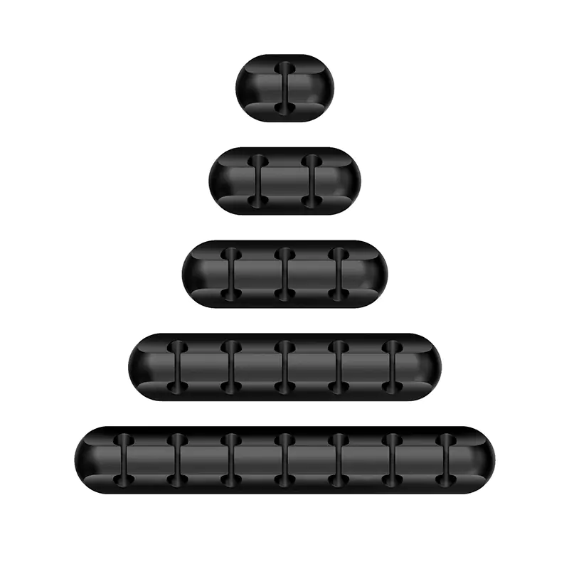 Data Cable Organiser 5-Pack Adhesive Cable Clips with Strong Hold-Desk Cable Management for PC/Laptop/Chargers No-Drill Wire Holder Home Office Black