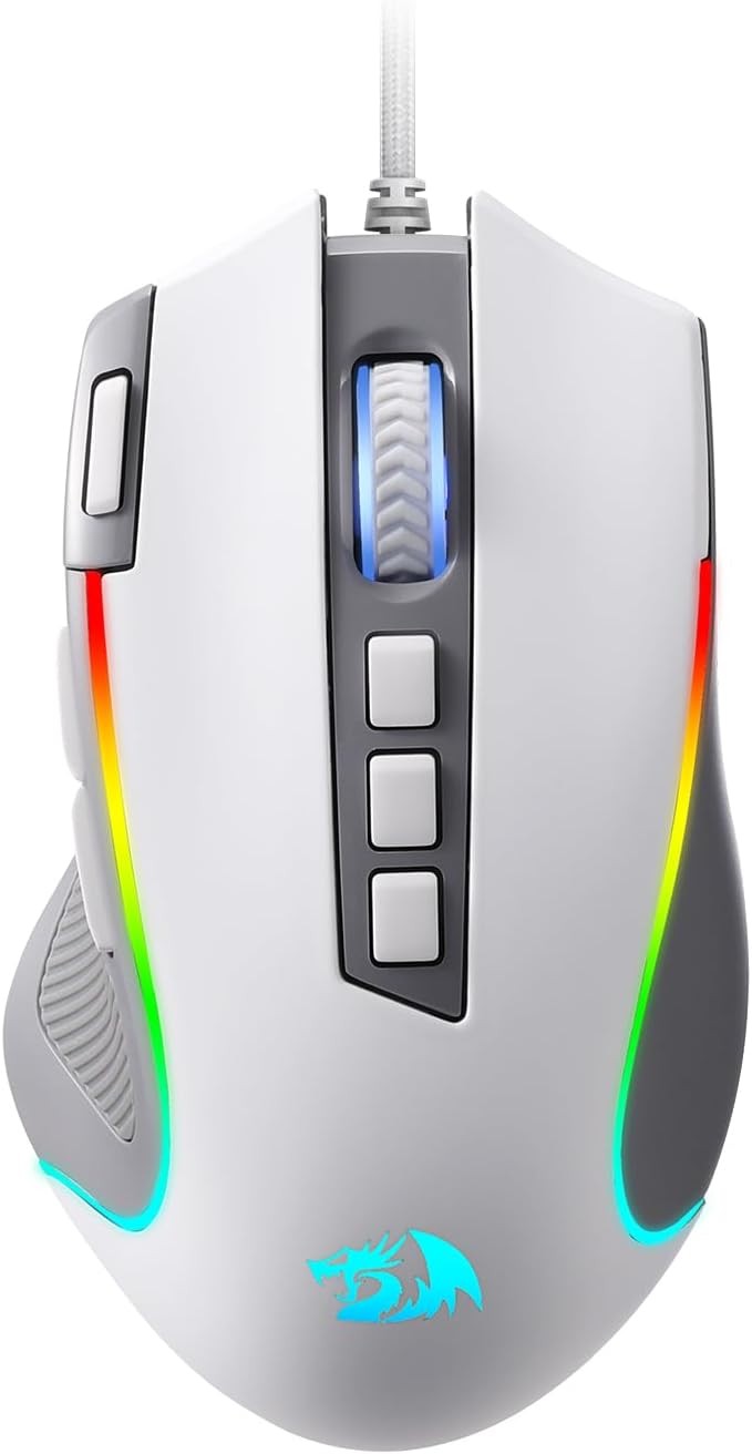 Redragon M612 RGB Gaming Mouse, 8000 DPI Wired Optical Gamer Mouse with 9 Programmable Buttons & 5 Backlit Modes, Gray&White