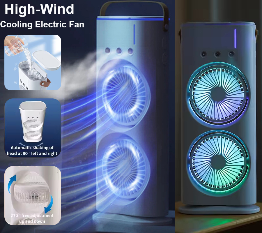 Desk Fan Portable Air Conditioner Cooling Fans Dual Mist Rechargeable Oscillating Evaportive Mobile Air Cooler Fan Personal Cooler Mini Humidifier Fan