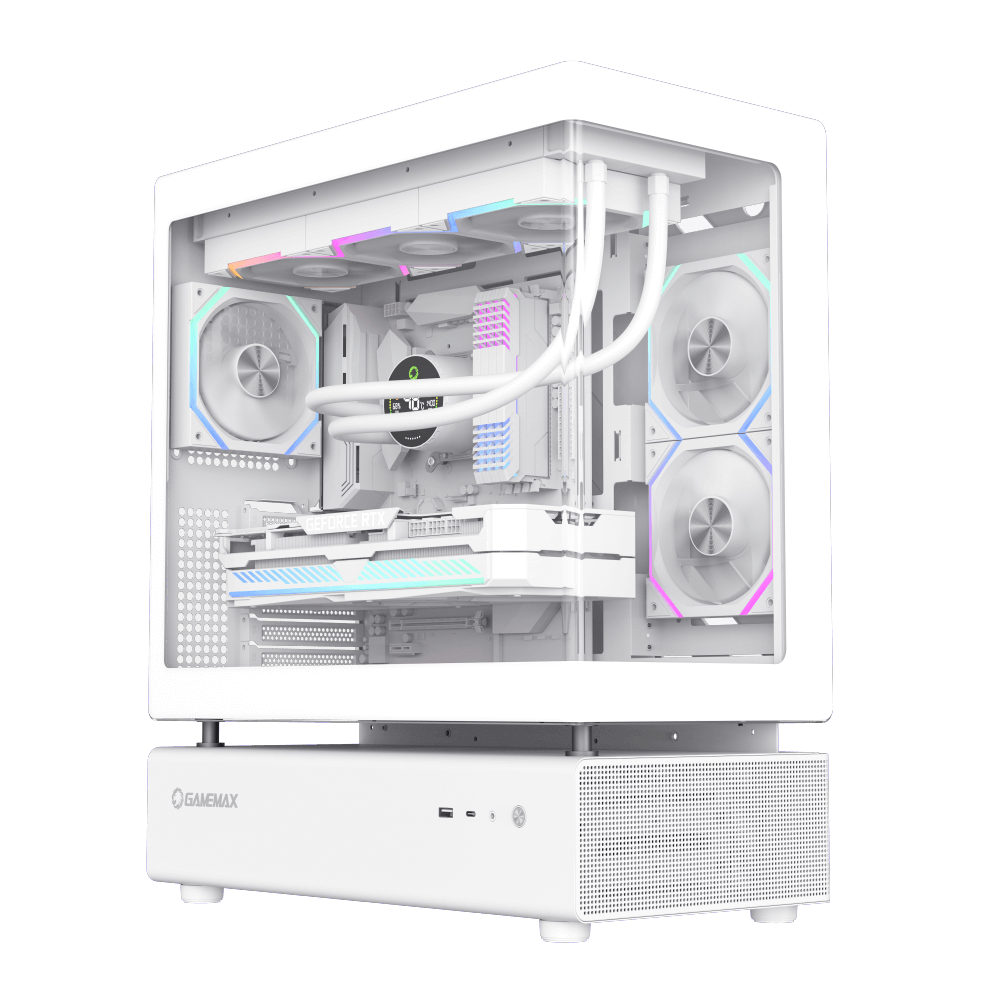 Gamemax ATX white GAMING Case,Support BTF, 6x ARGB fan 