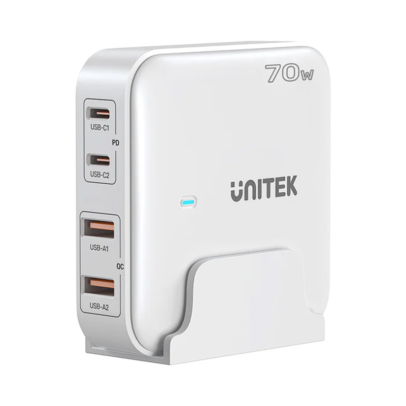 Unitek 70W 4 Port Desktop USB GaN Smart Charging Station - White (UTP1228AWH01AU)