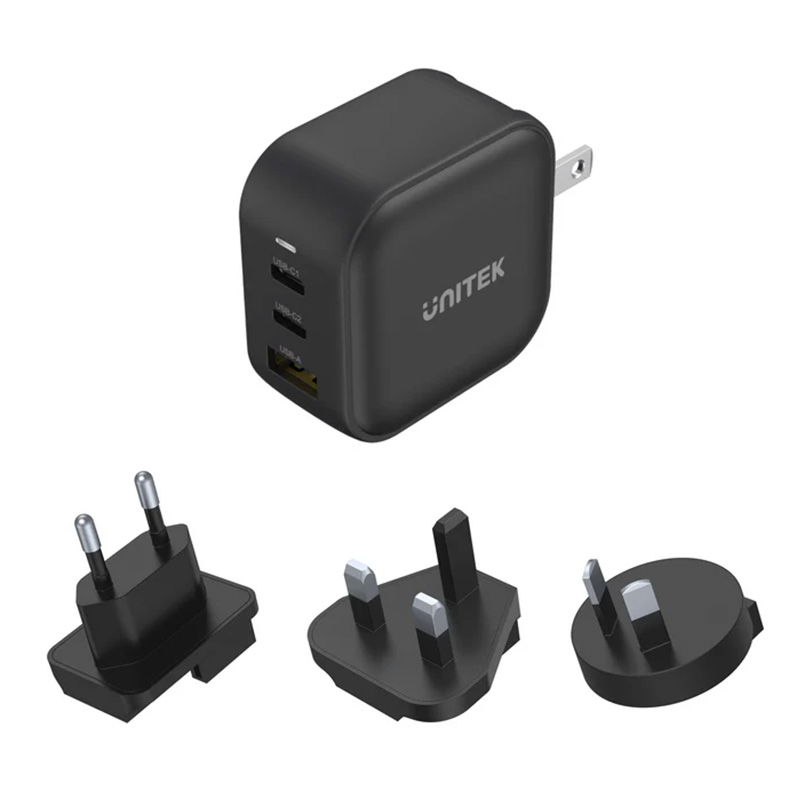 Unitek TRAVEL TRI GaN 3 Port 66W Travel Charger with USB PD and QC 3.0 - Black (UTP1108ABK)