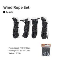 Mobi Garden Universal Reflective Windproof Rope Set for Outdoor Camping Tents and Canopies, Includes 4 Ropes - BLACK