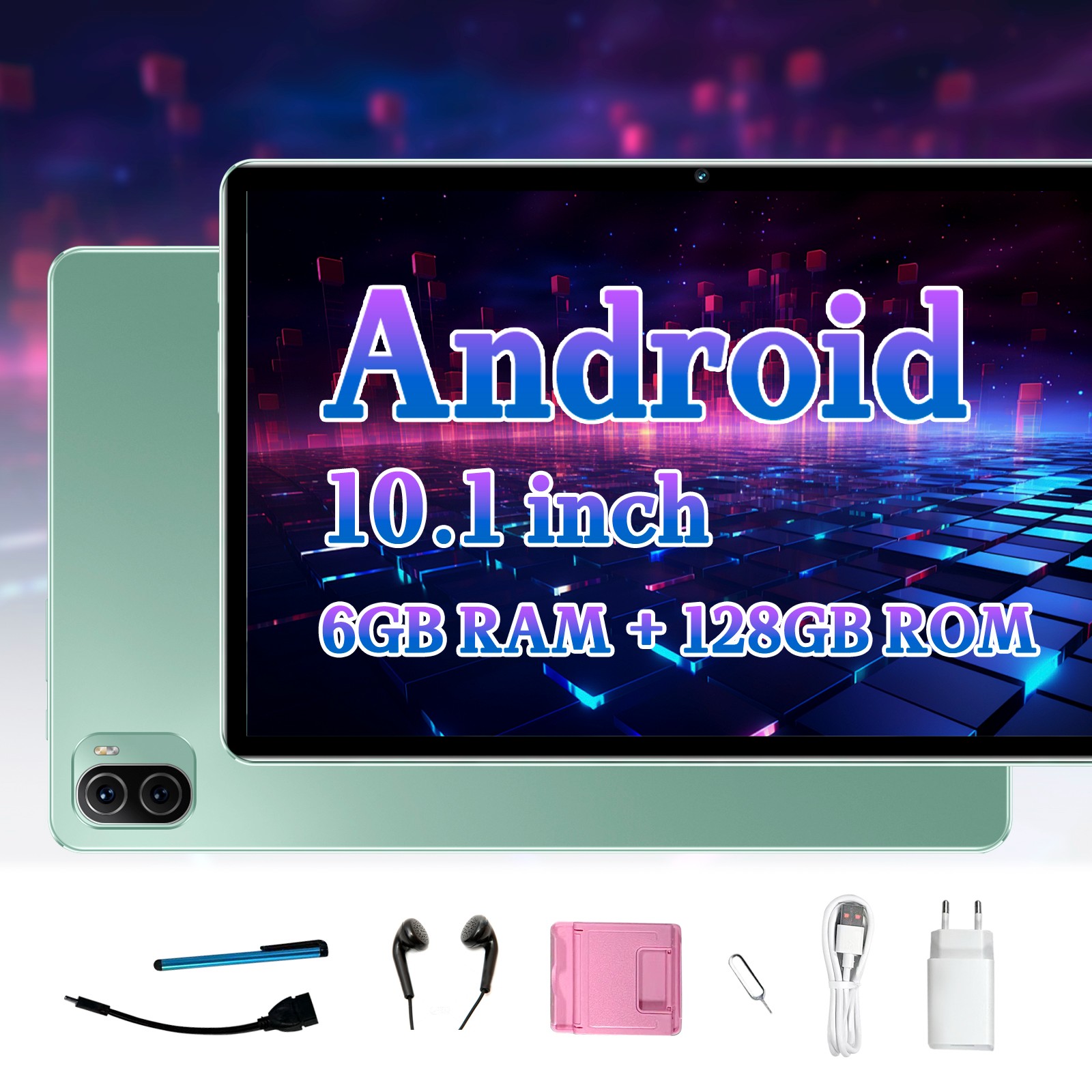 Pad5pro Green 10.1-inch Android Tablet PC 6+128G 5000mah battery HD 1280*800 resolution With phone function GPS function Suitable for learning Games