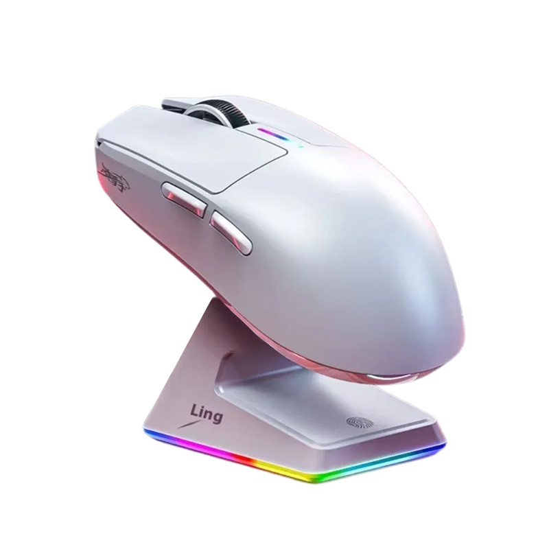 LingBao M6 Black Tri-mode RGB Wireless Mouse with Charging Dock - White (MW-LB-M6-W)