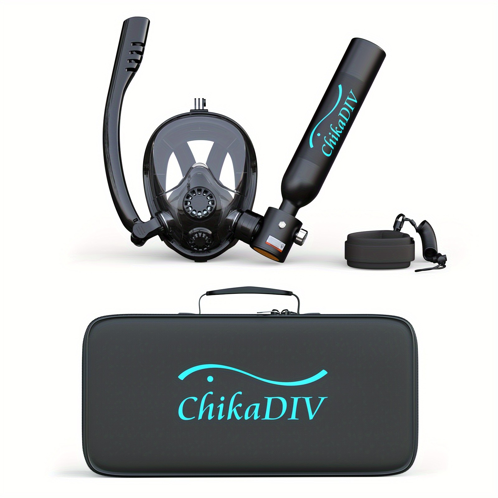 CHIKADIV C300Plus 0.5 Liter Mini Diving Cylinder Set A6-Black, Maximum 6-10 Minutes, Portable Diving Cylinders Full Face Diving Mask