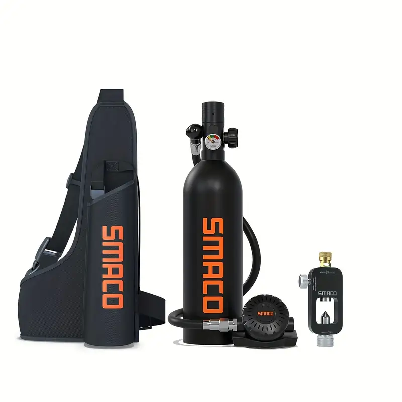 SAMCO S400Plus 1L Scuba Tank Diving Tank-Black + Scuba Adapter + 1L Backpack