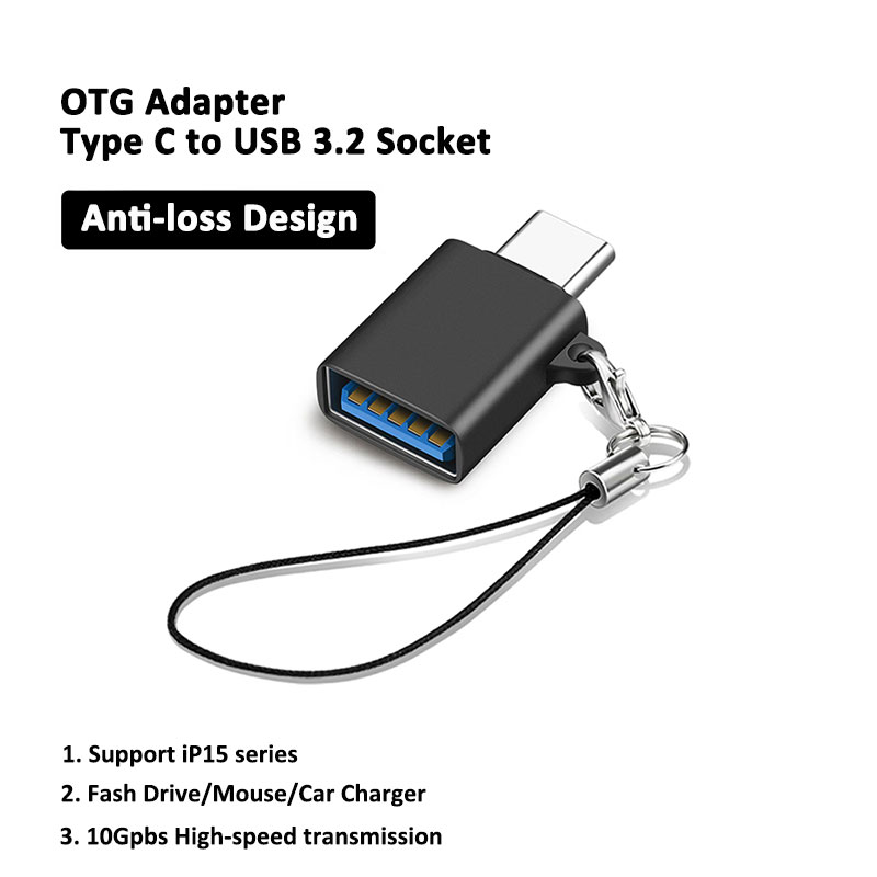 USB-A To USB Type C Connector Adapter Plug USB 3.2 To Type C Adapter OTG Black