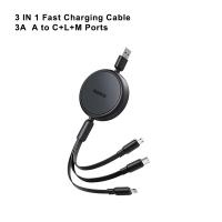 Fast Charging Cable SEEDREAM remax 3A 3in1 Multi Charging Cable USB C to Retractable Phone Charger, Multiple Charging Cord with Type C/Micro USB Black