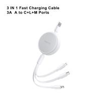 Fast Charging Cable SEEDREAM remax 3A 3in1 Multi Charging Cable USB C to Retractable Phone Charger, Multiple Charging Cord with Type C/Micro USB White