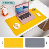 Double-Sided Leather Desk Mat Mouse Pad-Waterproof Office Desk Protector with Non-Slip Base Reversible Writing Pad&Keyboard Mouse Surface Yellow&Grey